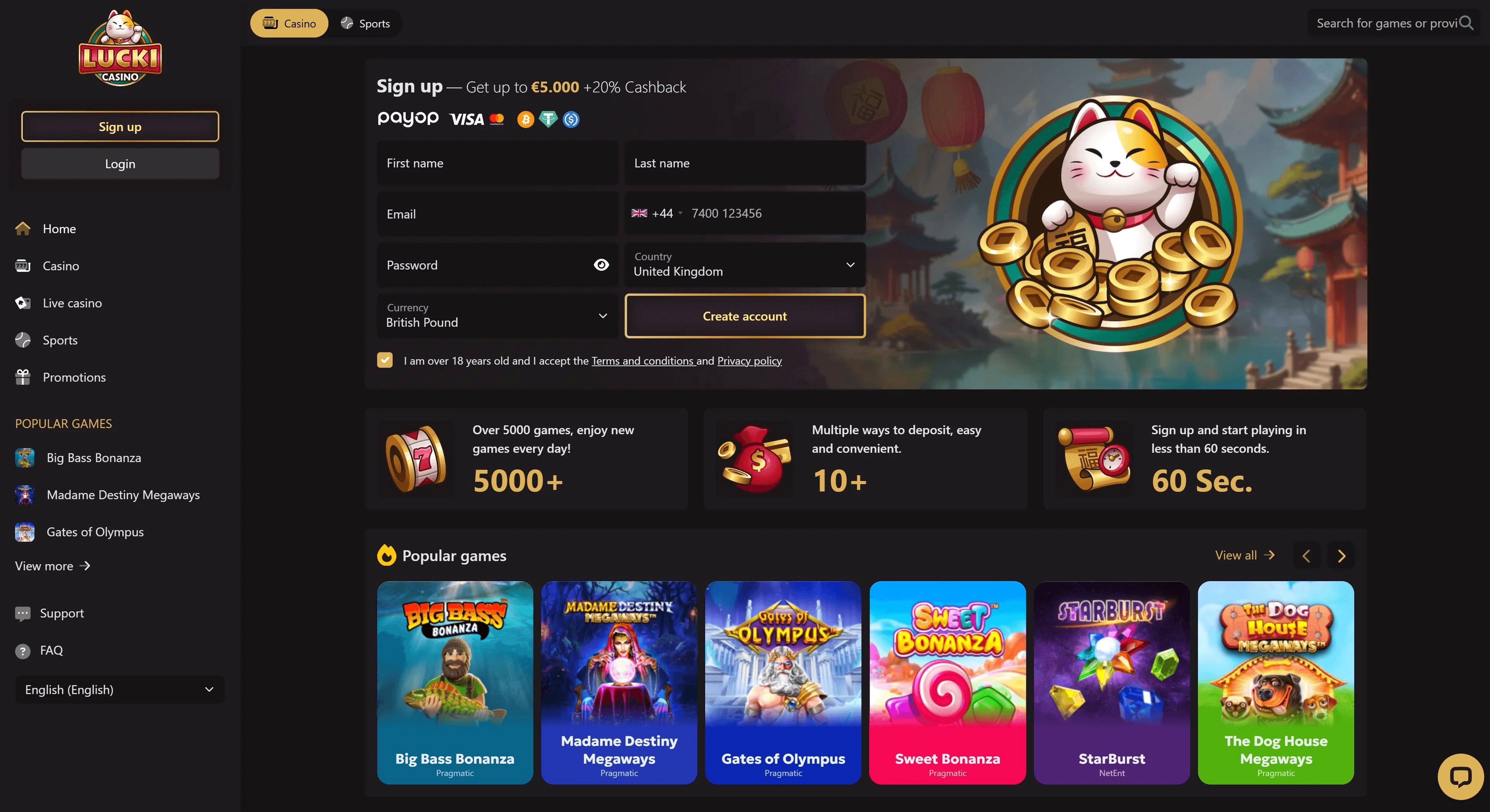 Lucki Casino Main Screenshot