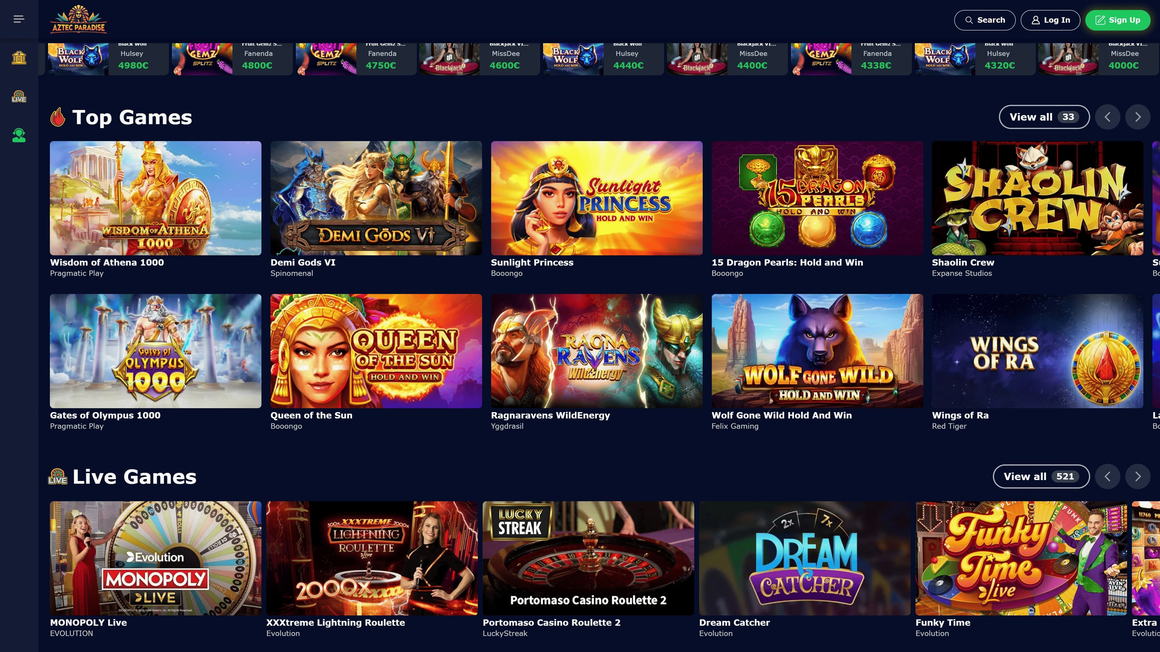 Aztec Paradise Games Screenshot