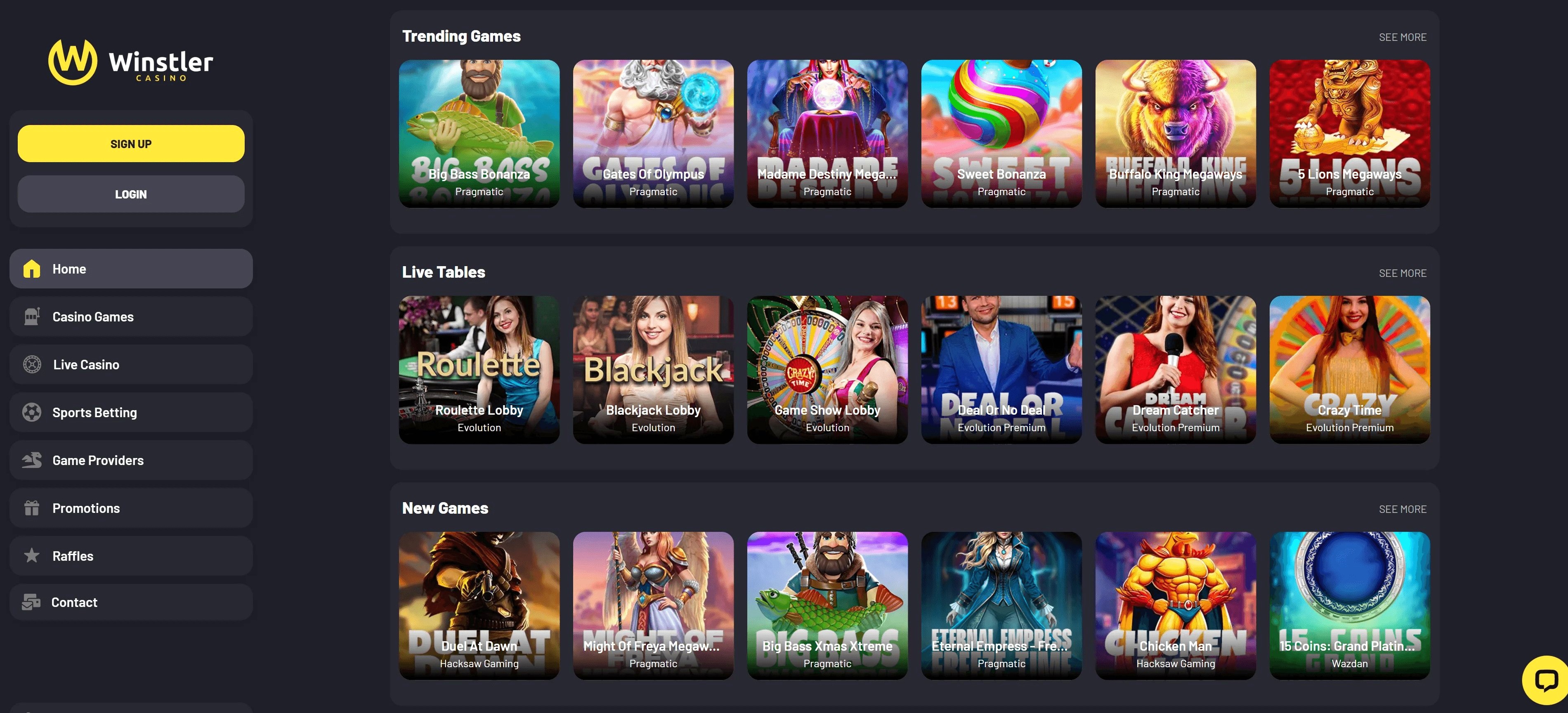 Winstler Casino Games Screenshot